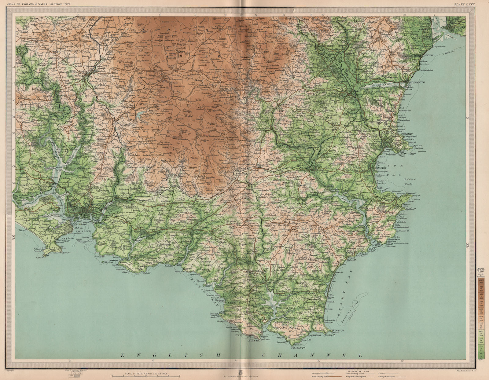 SOUTH DEVON. Dartmoor Torquay Plymouth Brixham Salcombe. LARGE 1903 old map